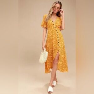 Lulu’s after Bloom, delight, golden, yellow floral, print midi dress size medium